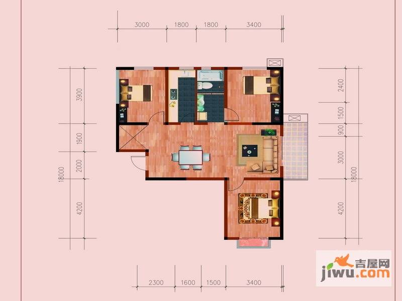 鸿泰湖滨公馆2室2厅1卫112㎡户型图