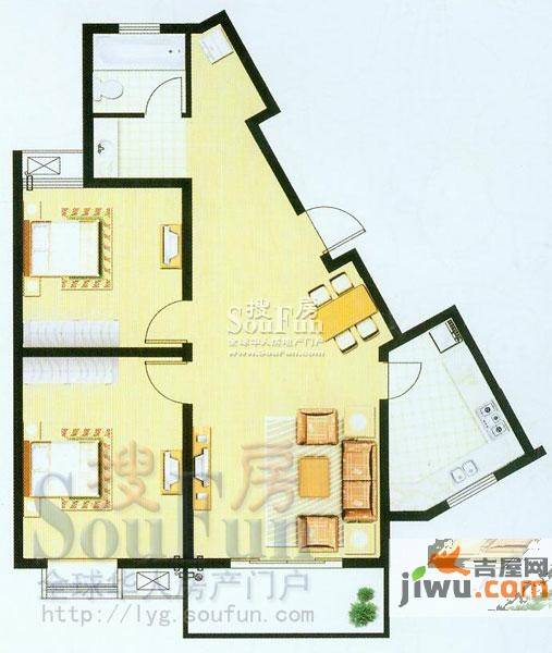 万润阳光丽景2室2厅1卫98㎡户型图