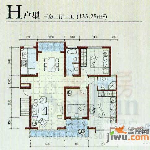 一品苑3室2厅2卫133.3㎡户型图