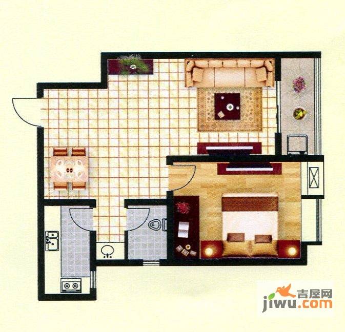 江天花园1室1厅0卫75.5㎡户型图