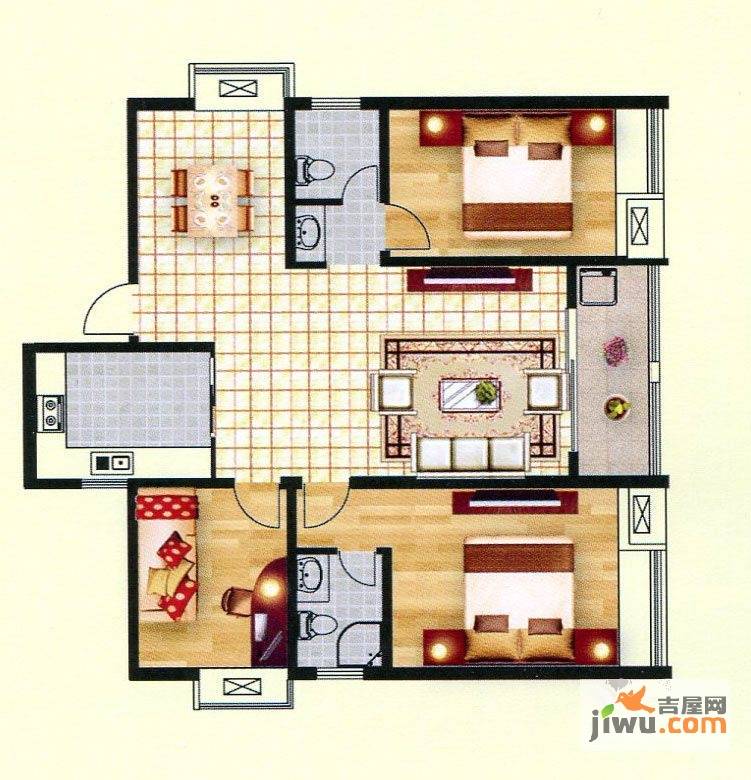 江天花园3室2厅0卫122.8㎡户型图