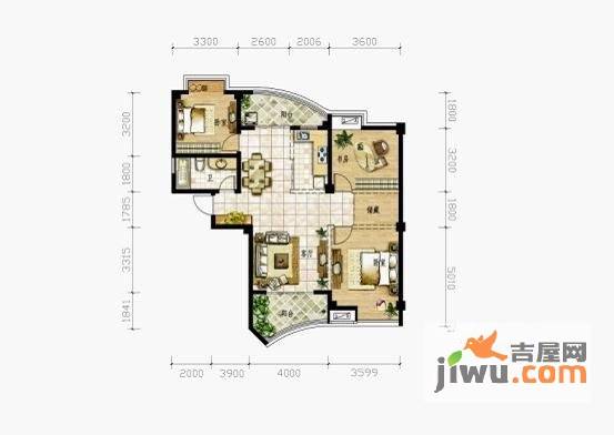 颐景华庭3室2厅2卫126㎡户型图