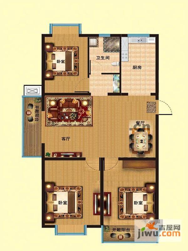 怡园3室1厅1卫91.6㎡户型图