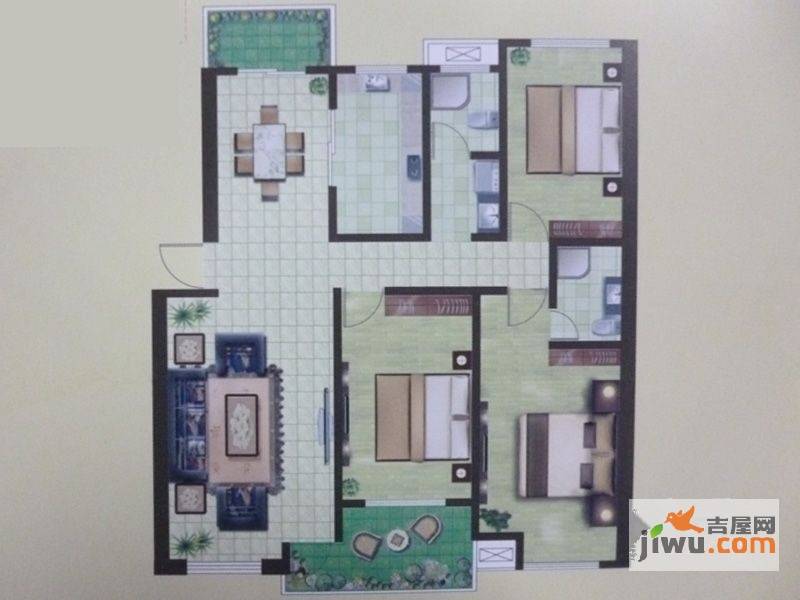 河畔花城3室2厅2卫136㎡户型图