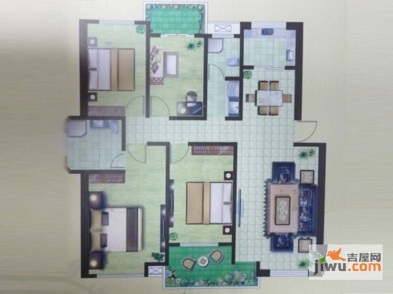 河畔花城4室2厅2卫148㎡户型图