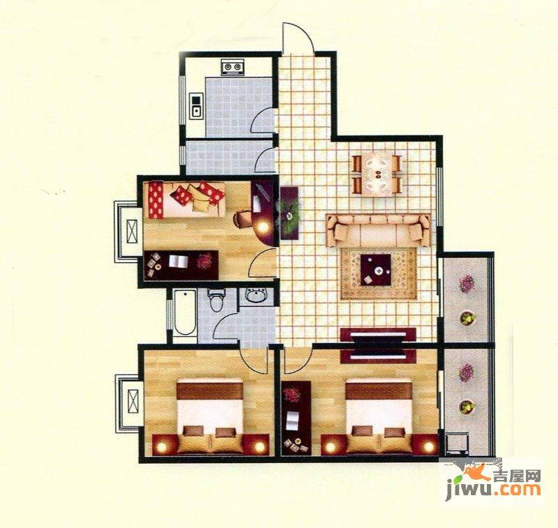 江天花园3室2厅1卫123.3㎡户型图