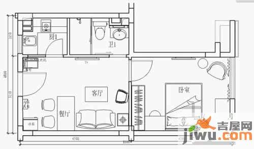 三味公寓1室1厅1卫42㎡户型图