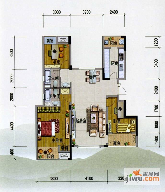 紫玉山庄2室2厅2卫112.2㎡户型图