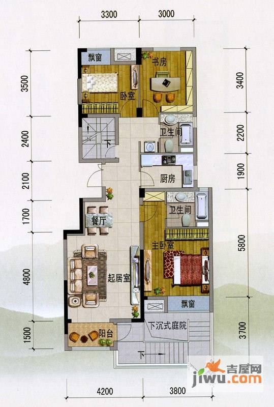 紫玉山庄3室2厅2卫110.2㎡户型图