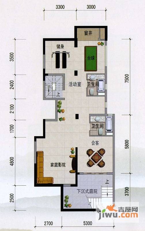 紫玉山庄3室2厅2卫109.2㎡户型图