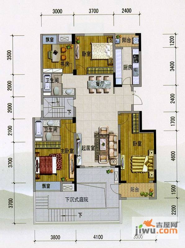 紫玉山庄2室2厅2卫144.3㎡户型图