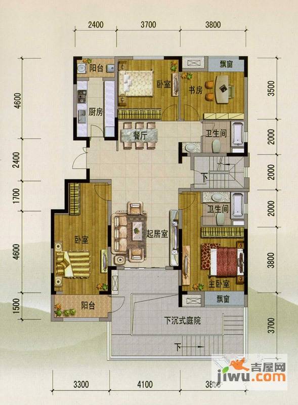 紫玉山庄1室2厅2卫151.7㎡户型图