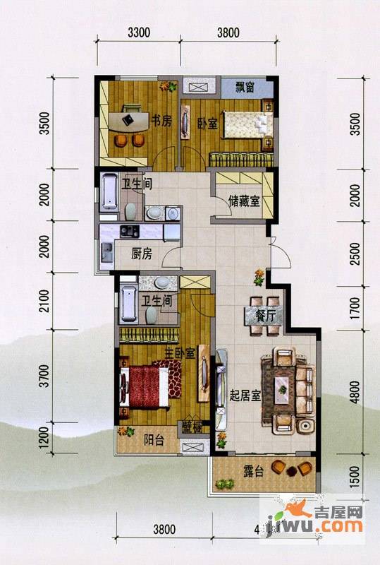 紫玉山庄4室2厅2卫118㎡户型图