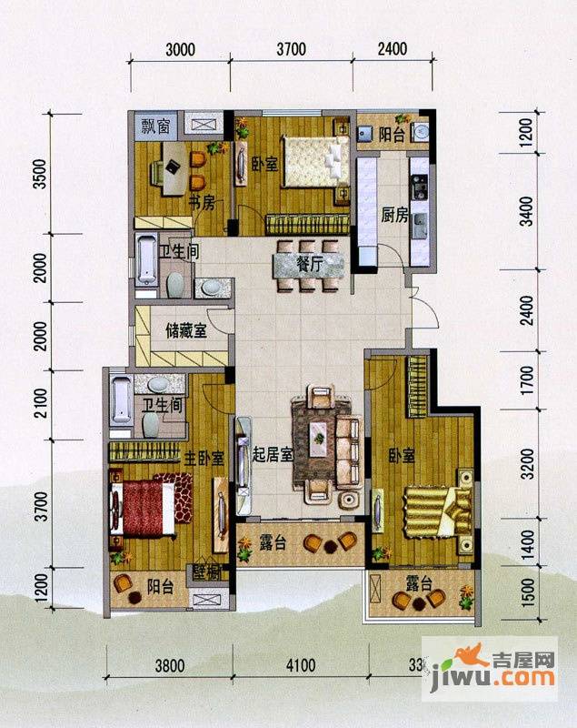 紫玉山庄2室2厅2卫144㎡户型图