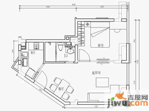 三味公寓1室2厅1卫51㎡户型图