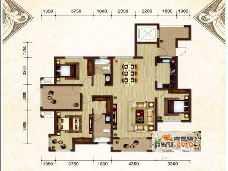 荣盛龙湖半岛4室2厅2卫143.7㎡户型图