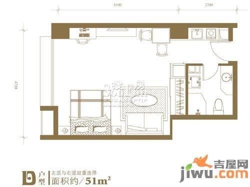京隆国际公寓1室1厅1卫51㎡户型图