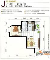 21世纪国际公寓1室1厅1卫45.7㎡户型图