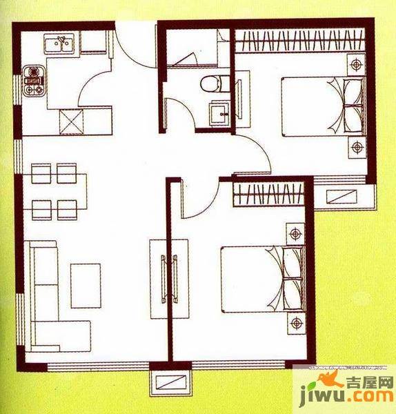 翠屏紫气钟山2室2厅1卫64.5㎡户型图