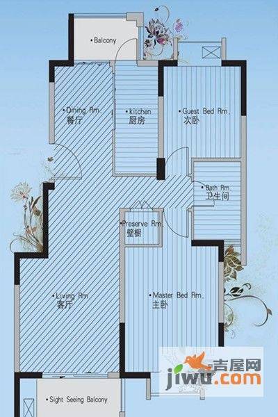 恒荣世家3室2厅1卫132㎡户型图