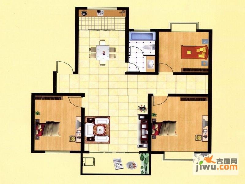 港利·上城国际3室2厅1卫126㎡户型图