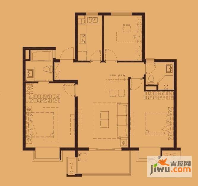 万科金色领域3室2厅2卫115㎡户型图