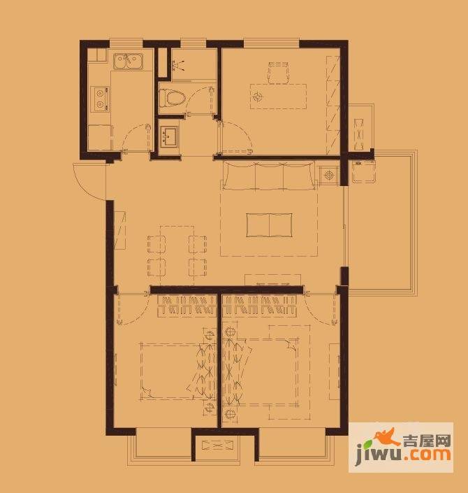 万科金色领域3室2厅1卫90㎡户型图