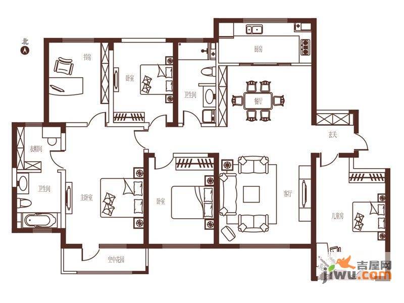 万科溪之谷5室2厅2卫180㎡户型图