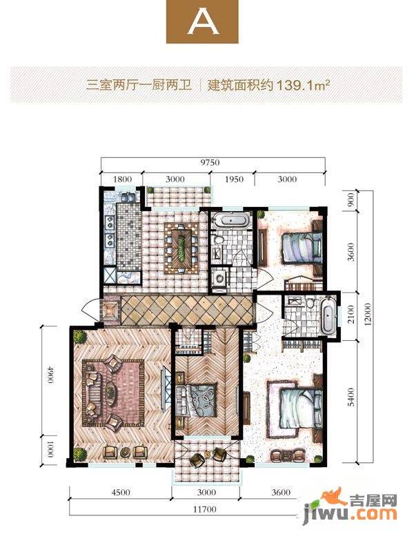 昌盛经典二期御花苑3室2厅2卫139.1㎡户型图