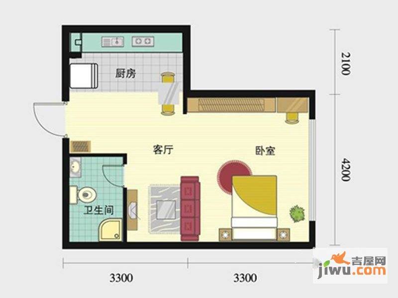 普照假日广场1室1厅1卫48.9㎡户型图