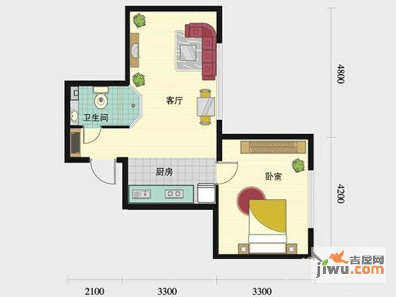 普照假日广场1室1厅1卫64.3㎡户型图