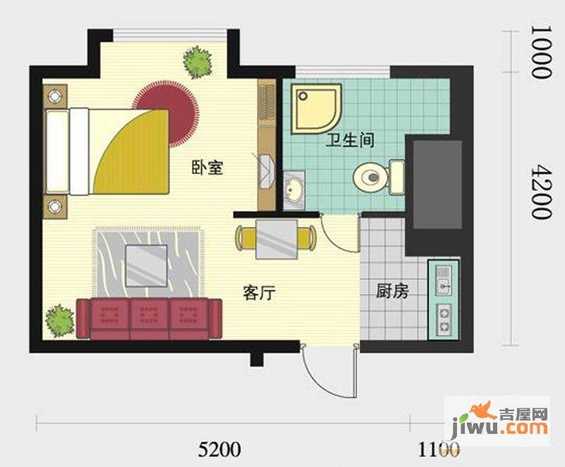 普照假日广场1室1厅1卫39.6㎡户型图