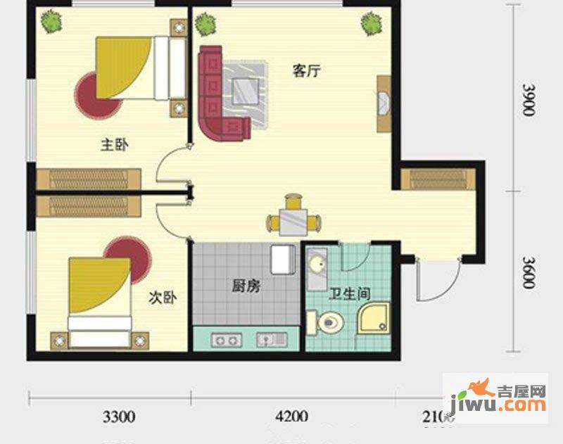 普照假日广场2室2厅1卫92.3㎡户型图