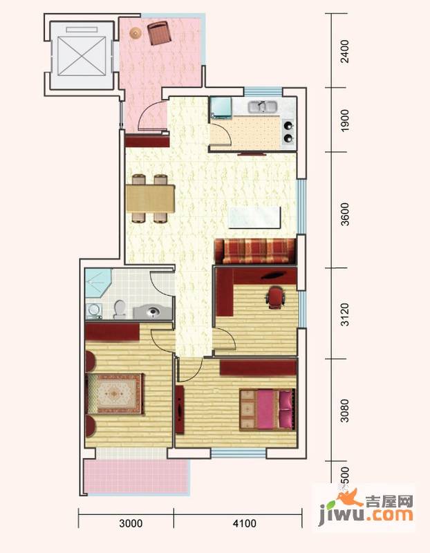 益嘉广场3室2厅1卫98.6㎡户型图