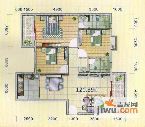 清华园清华广场3室2厅2卫116.7㎡户型图