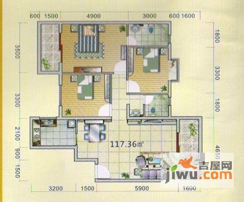 清华园清华广场3室2厅2卫116.7㎡户型图