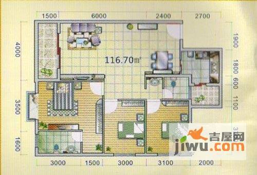 清华园清华广场3室2厅2卫116.7㎡户型图