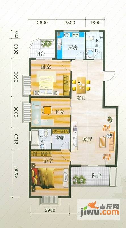 龙腾随园3室2厅2卫136㎡户型图