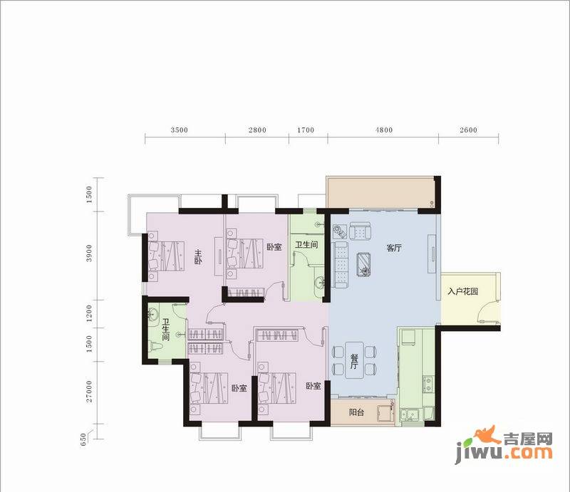 滨江绿都4室2厅2卫142.7㎡户型图