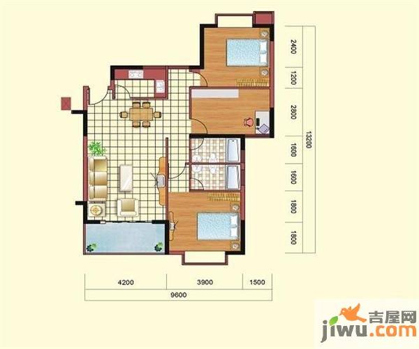 南亚四季春城1室2厅1卫57㎡户型图