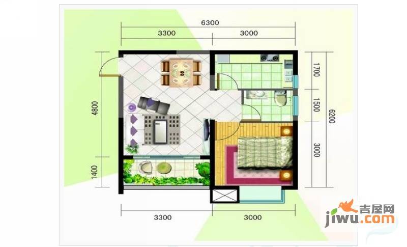 世贸兰庭1室1厅1卫48.8㎡户型图