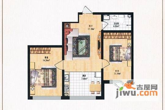 逸品祥伦2室1厅1卫74.4㎡户型图