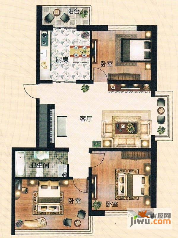 中山悦居3室2厅1卫121.6㎡户型图