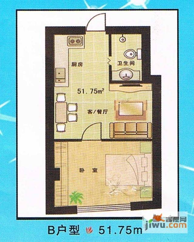 丹江国际1室1厅1卫50㎡户型图