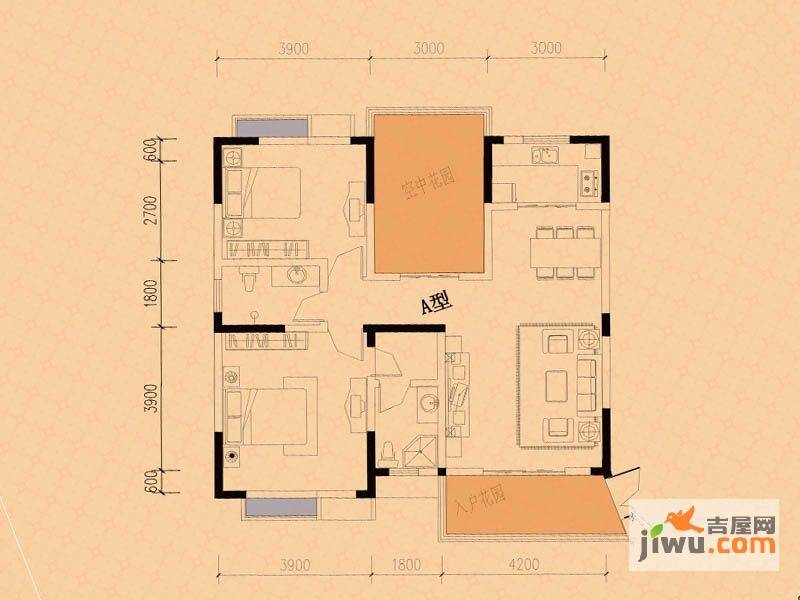 楚豪天娇苑2室2厅2卫114.4㎡户型图