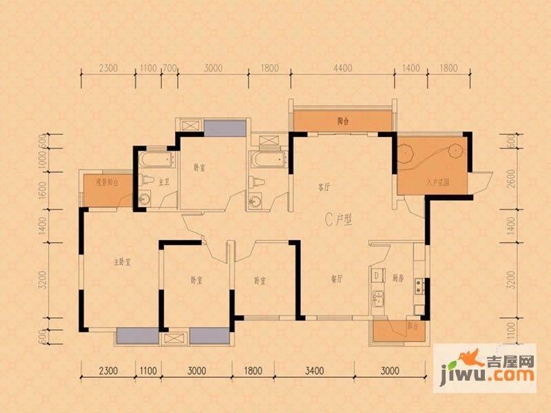 楚豪天娇苑4室2厅2卫139.6㎡户型图