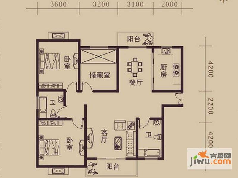 城馨嘉园3室2厅2卫138.5㎡户型图