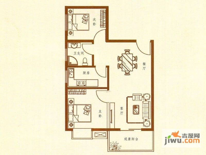 欣欣佳园2室2厅1卫68.8㎡户型图