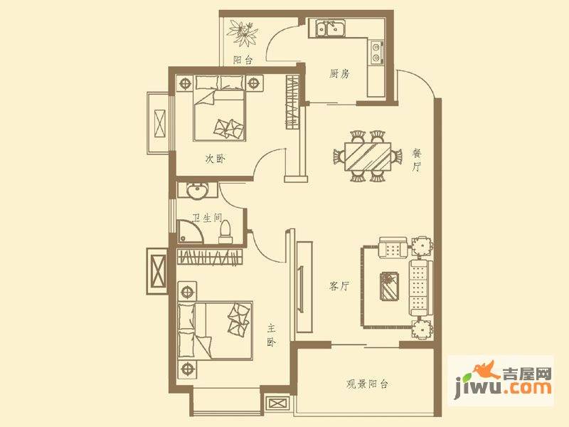 欣欣佳园2室2厅1卫80.4㎡户型图