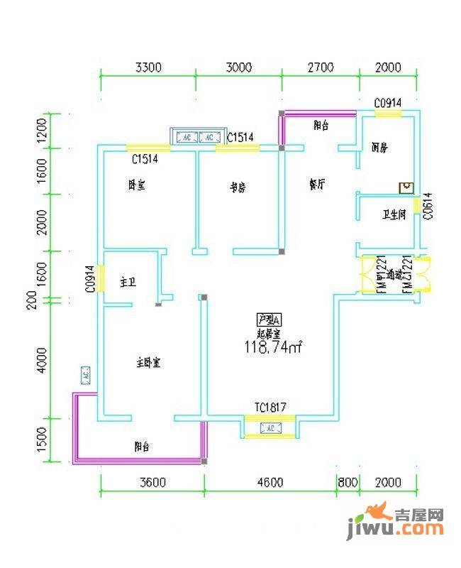 紫荆花园四期3室2厅2卫118.7㎡户型图